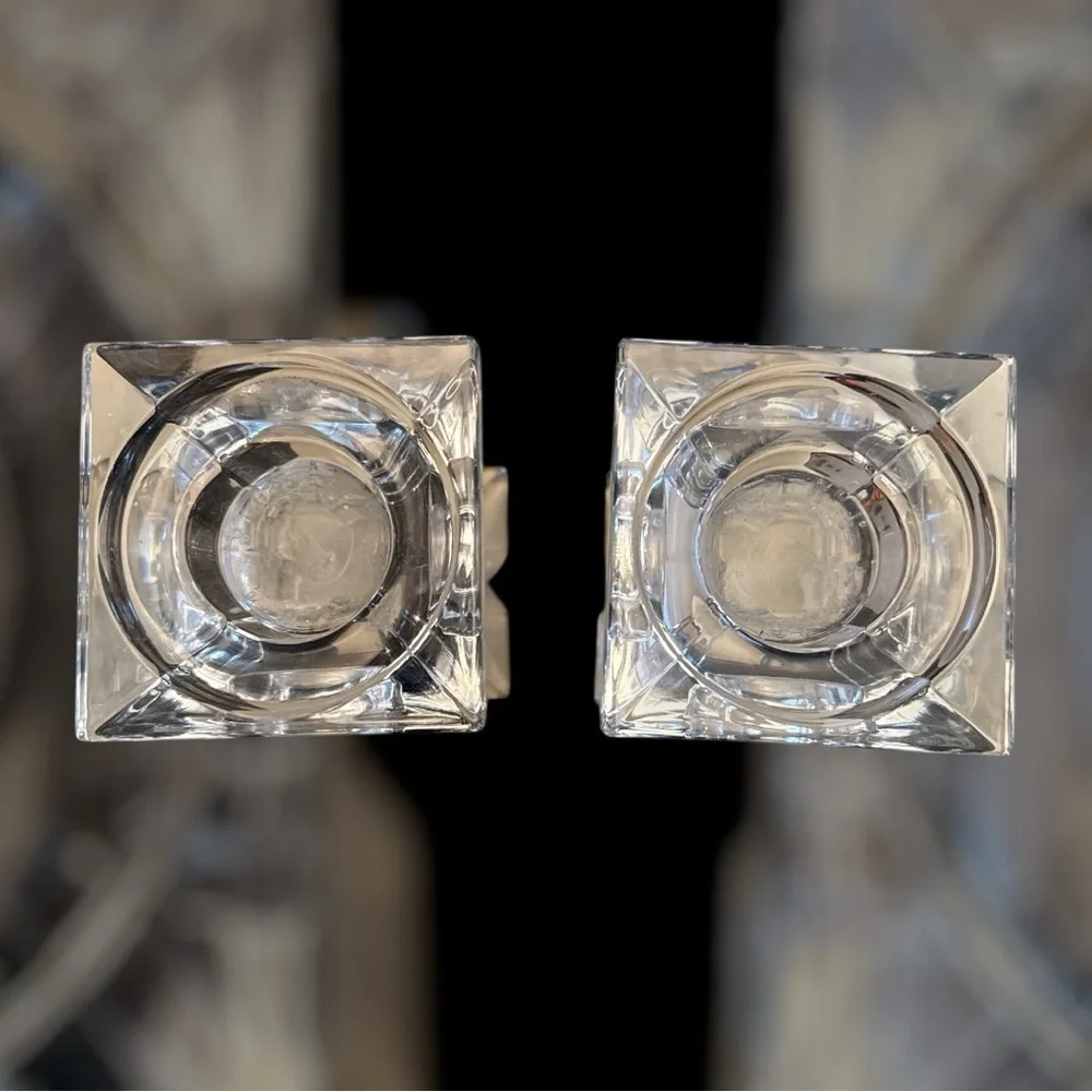 Lead Crystal Pillar Candle Holders Sticks Pair 6